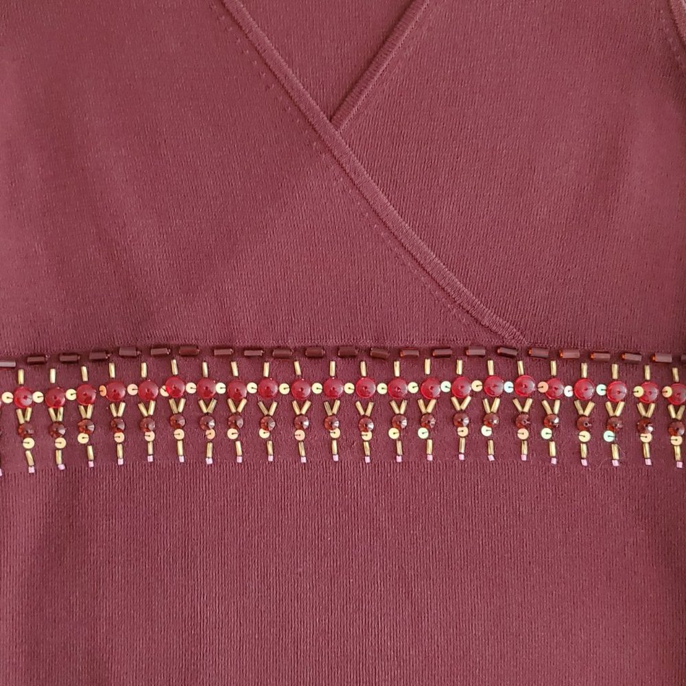 Ann Taylor Loft Embellished Sleeveless Surplice V-neck Top | NWOT | XSP | Maroon - Picture 4 of 8